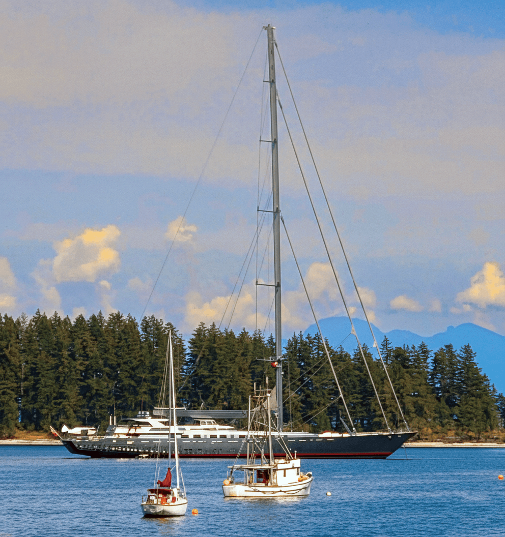 Boats moored at Quadra Island marina